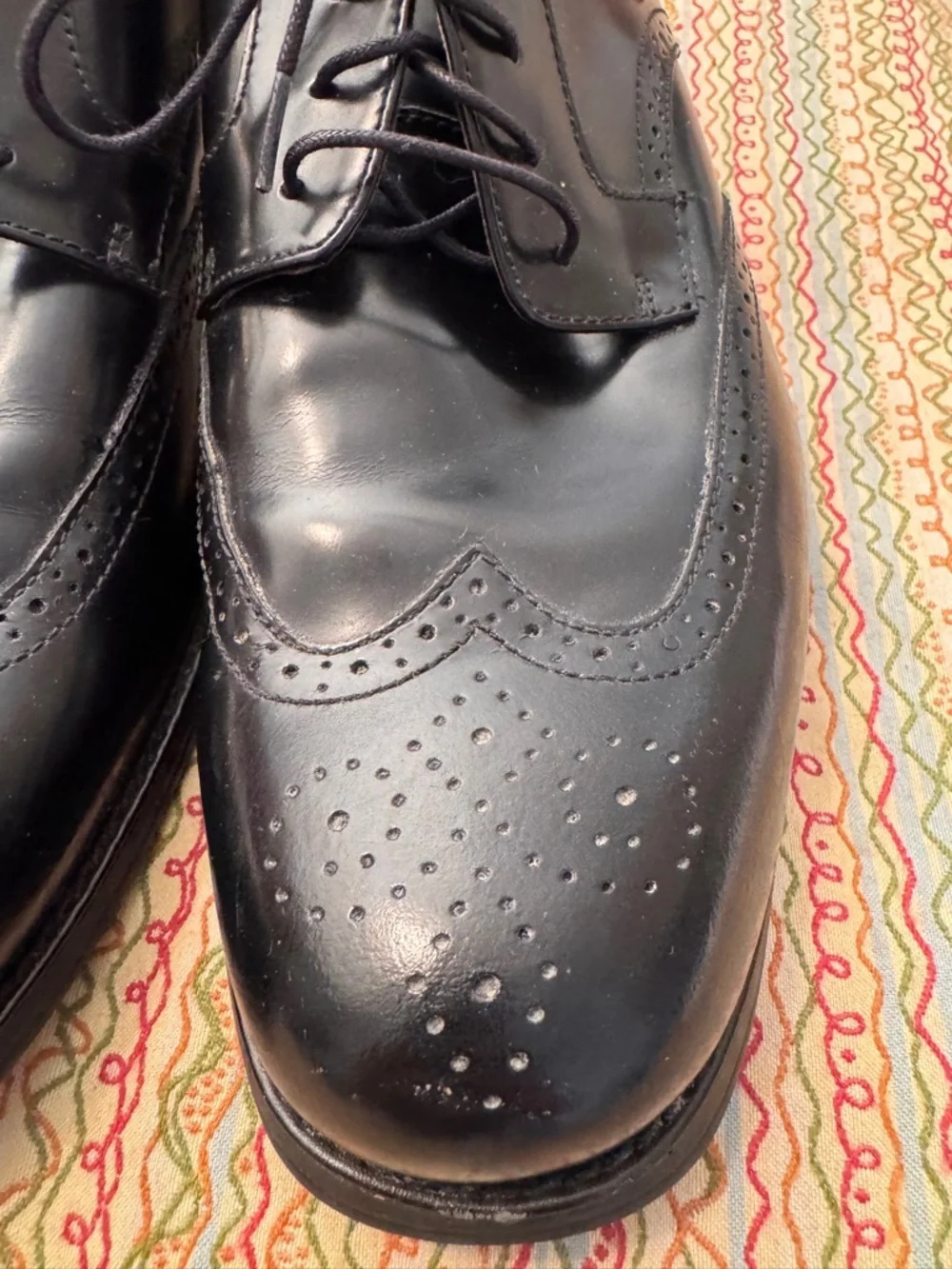 Johnston & Murphy Men 11.5 M Atchison Wing Tip Oxford Black Leather NIB 20-6287